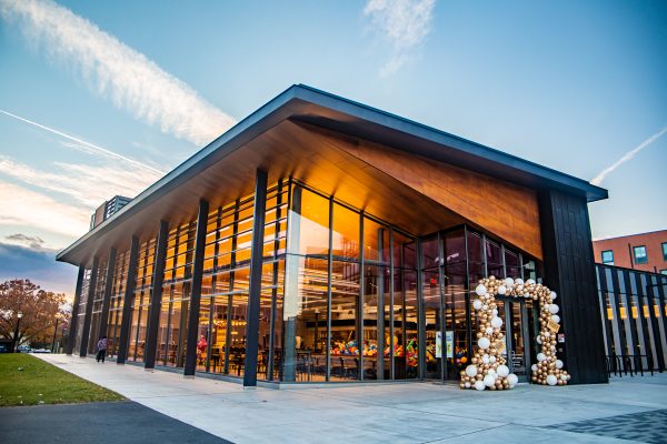 Striking architectural photo highlighting the exterior of a corporate or industrial facility in Ithaca.